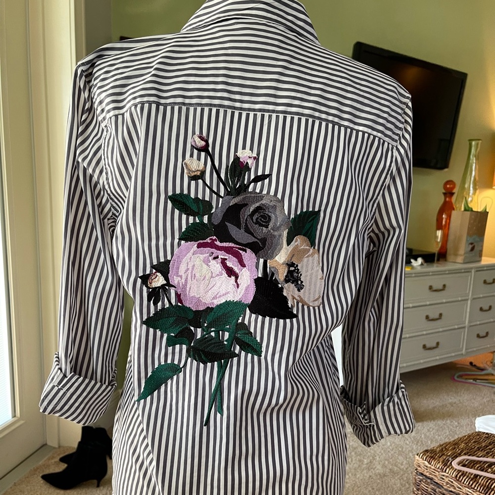 Equipment button down shirt, embroidered flowers